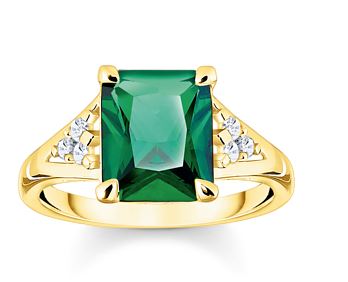 Thomas Sabo Sterling Silver Yellow Gold Plated Emerald Ring with Cubic Zirconia