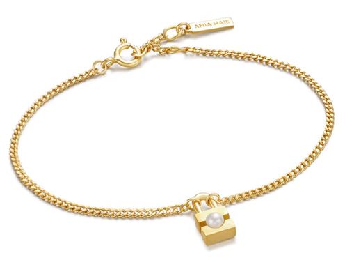 Ania Haie Silver and Yellow Gold Plated Shell Pearl Padlock Bracelet 16.5-18.5cm