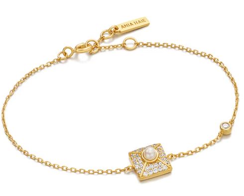 Ania Haie Silver and Yellow Gold Plated Shell Pearl With Cubic Zirconia Pave Bracelet 16.5-18.5cm