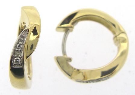 9ct Yellow Gold Diamond Huggie Hoop Earrings