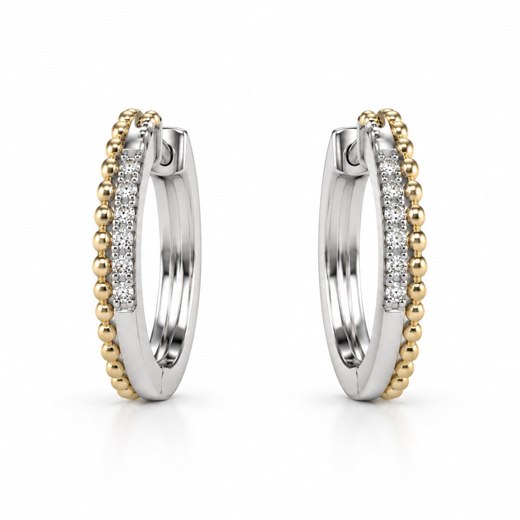 9ct White and Yellow Gold Diamond Hoop Earrings