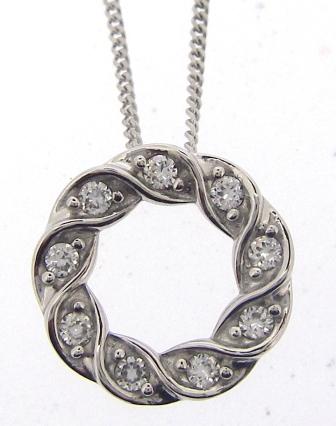 9ct White Gold Cubic Zirconia Circle Pendant