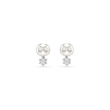 Swarovski Matrix Stud Earrings - Rhodium Plated - Crystal Pearl