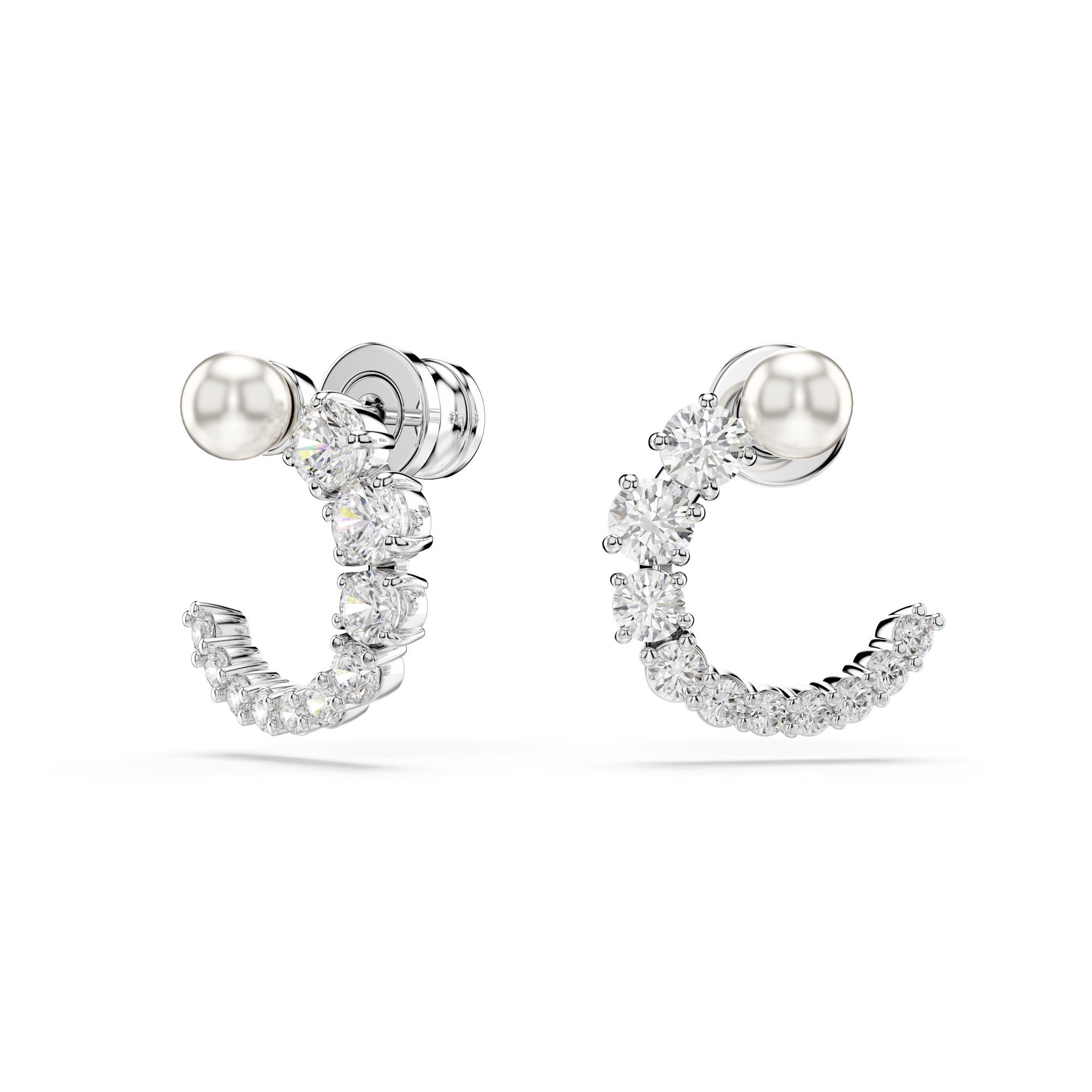 Swarovski Matrix Hoop Earrings - Rhodium Plated - Crystal Pearl