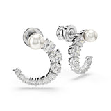 Swarovski Matrix Hoop Earrings - Rhodium Plated - Crystal Pearl