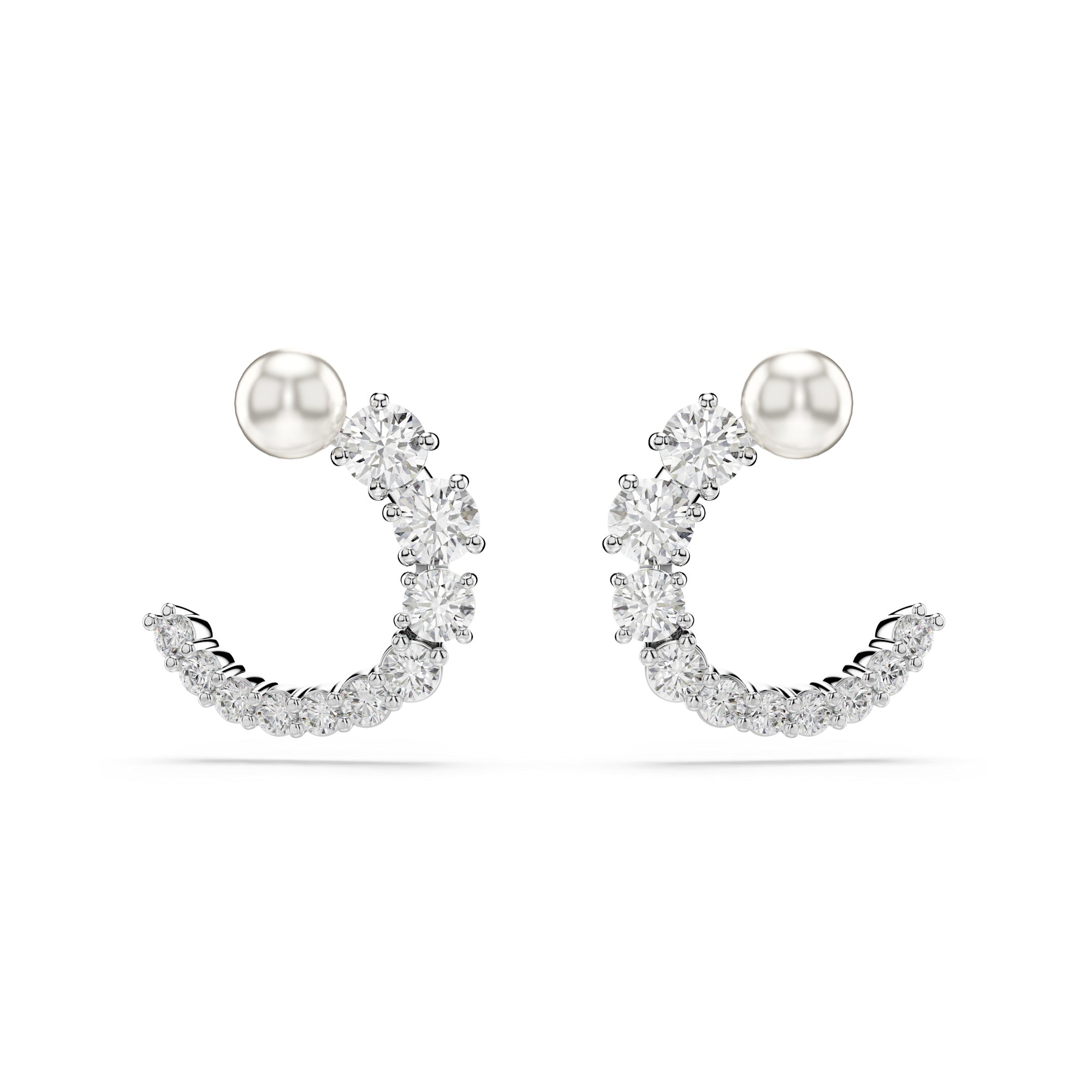 Swarovski Matrix Hoop Earrings - Rhodium Plated - Crystal Pearl