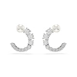 Swarovski Matrix Hoop Earrings - Rhodium Plated - Crystal Pearl