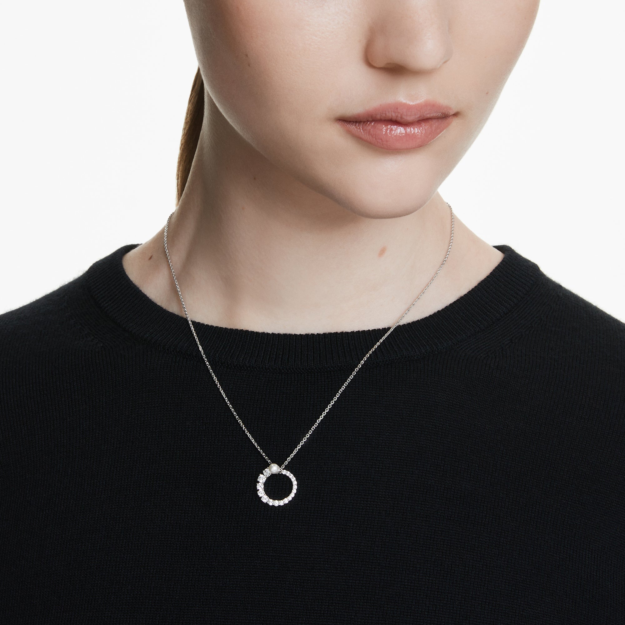 Swarovski Matrix Pendant - Rhodium Plated - Crystal Pearl