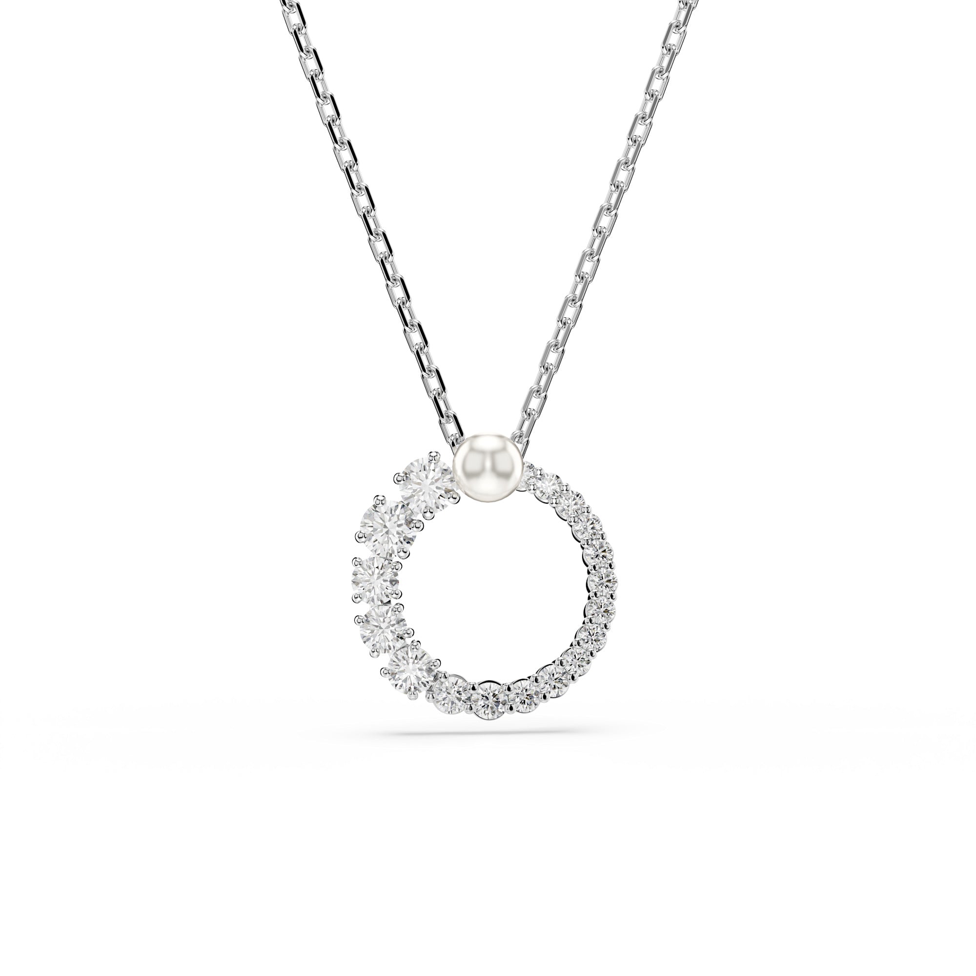 Swarovski Matrix Pendant - Rhodium Plated - Crystal Pearl