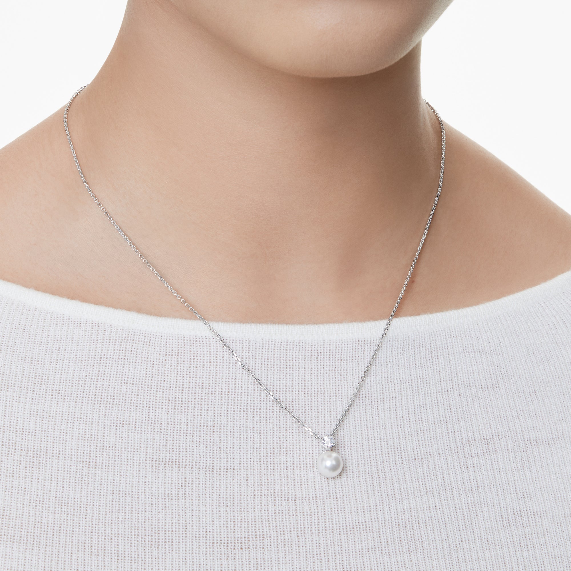 Swarovski Matrix Pendant - Rhodium Plated - Crystal Pearl