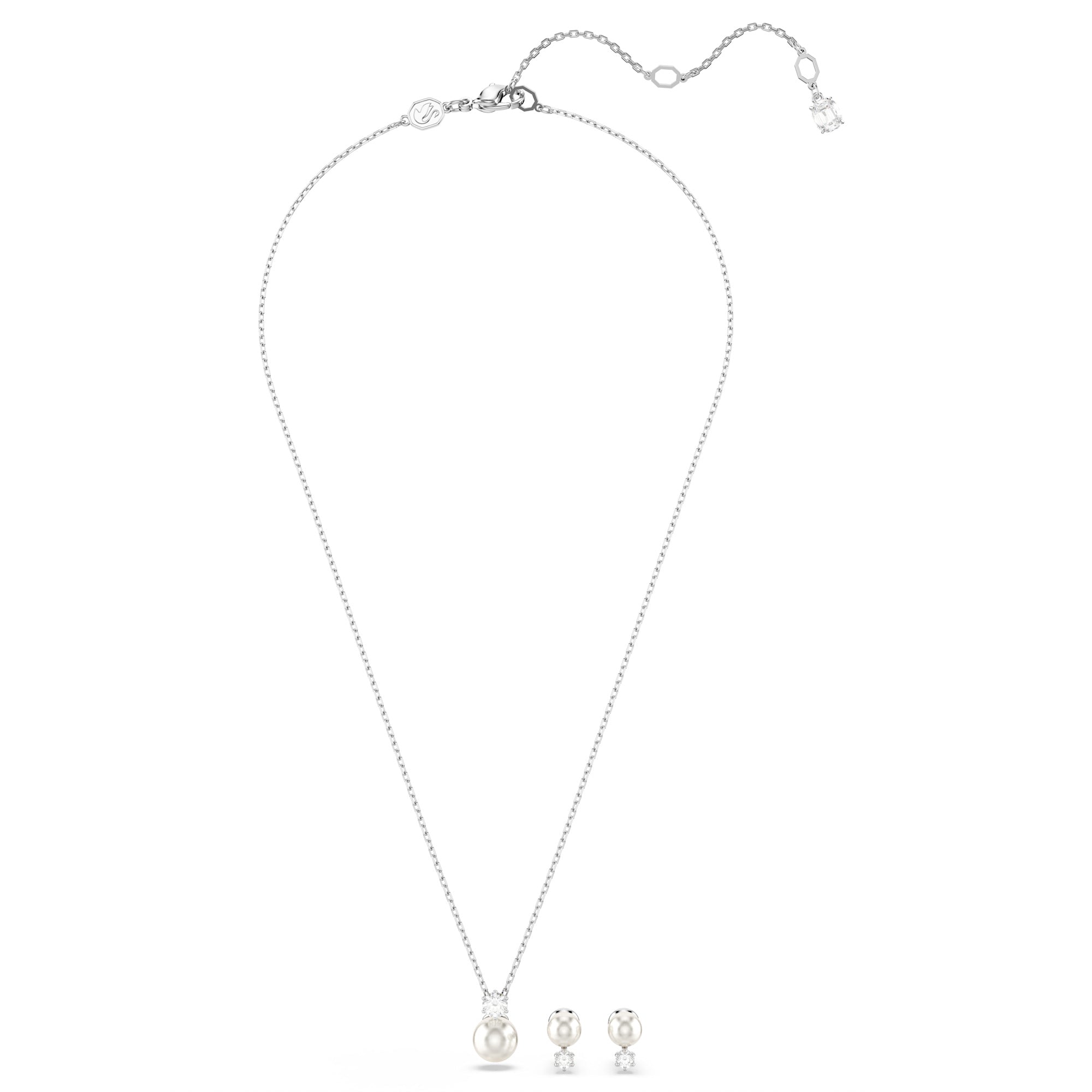 Swarovski Matrix Set - Rhodium Plated - Crystal Pearl Jewellery Sets Necklace