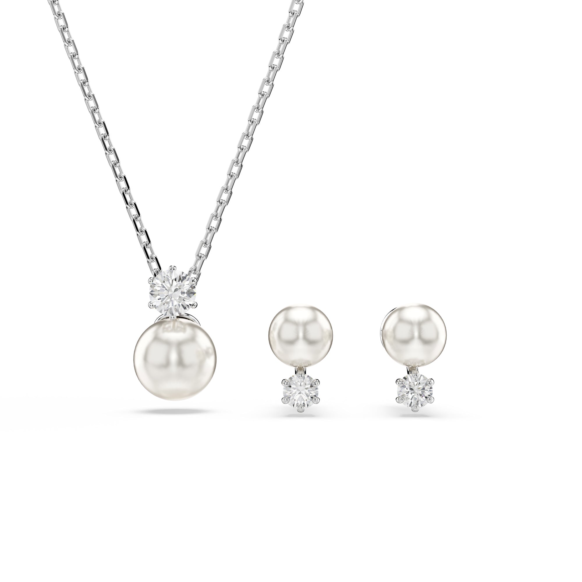 Swarovski Matrix Set - Rhodium Plated - Crystal Pearl Jewellery Sets Necklace