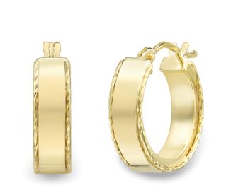 9ct Yellow Gold Diamond Cut Edge Hoop Earrings