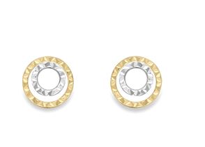 9ct Yellow Gold and White Gold Diamond Cut Open Circle Stud Earrings