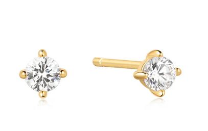Ania Haie Sterling Silver Yellow Gold Plated Solitaire Stud Earrings with Cubic Zirconia