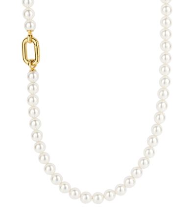 Ti Sento Synthetic Pearl Necklace With Sterling Silver Yellow Gold Plated Clasp 42cm