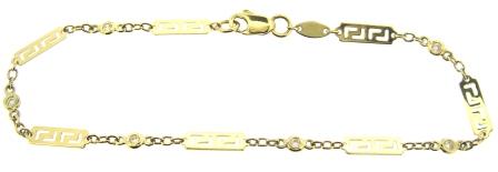 9ct Yellow Gold CZ & Greek Key Link Bracelet