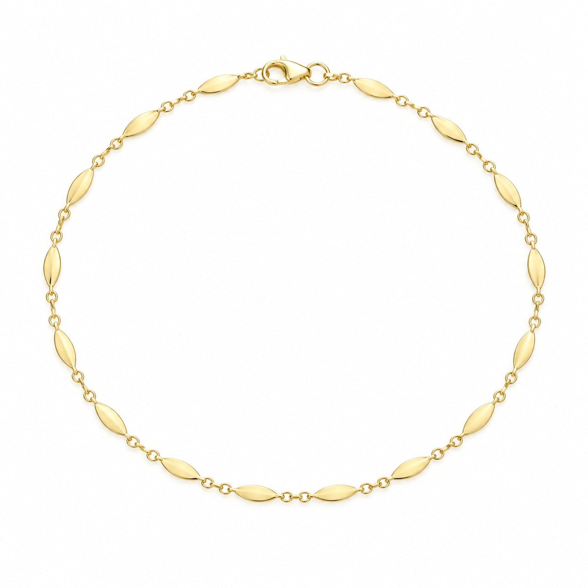 9ct Yellow Gold Marquise and Cable Link Bracelet 7.5'