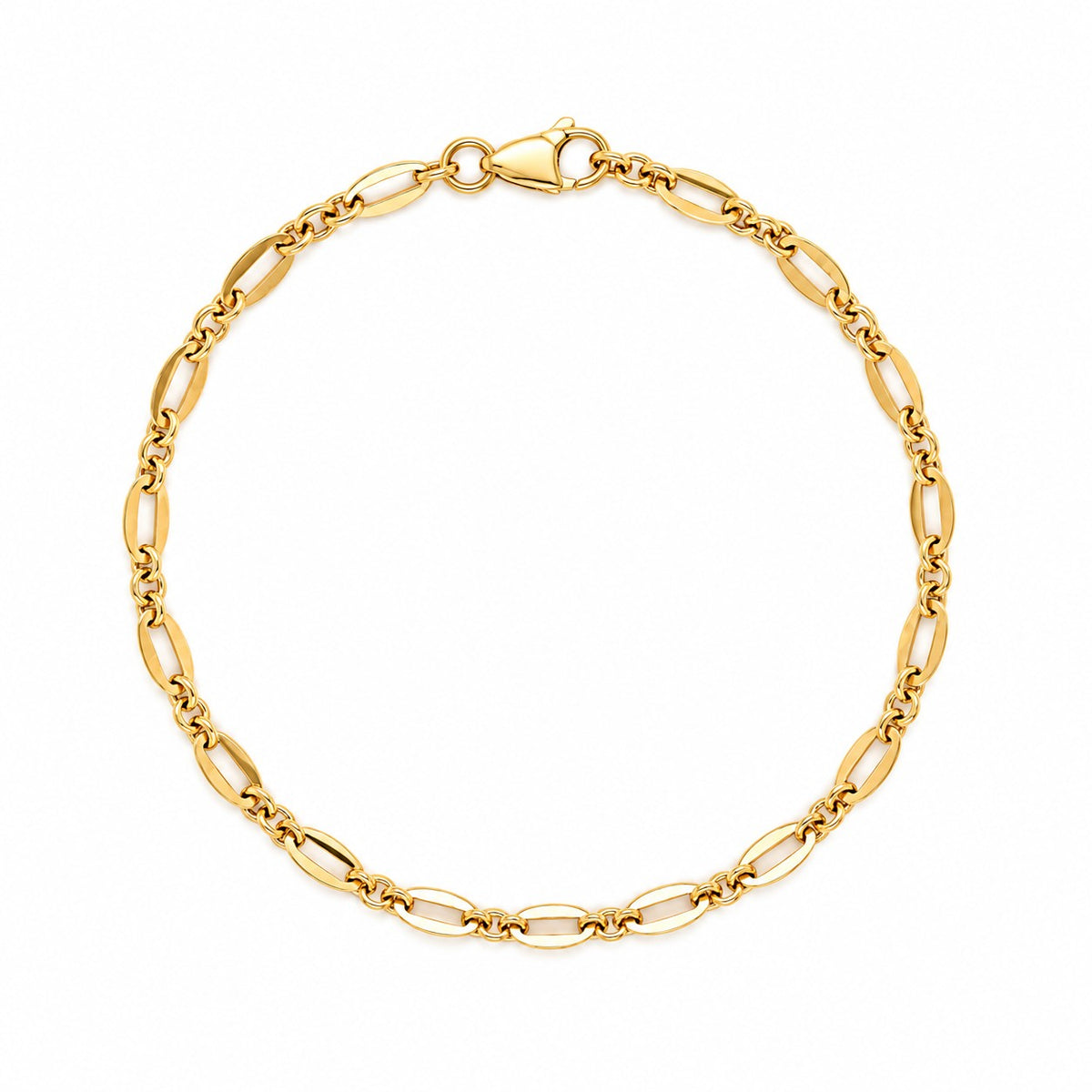 9ct Yellow Gold Oval and Cable Link Bracelet 7.5'