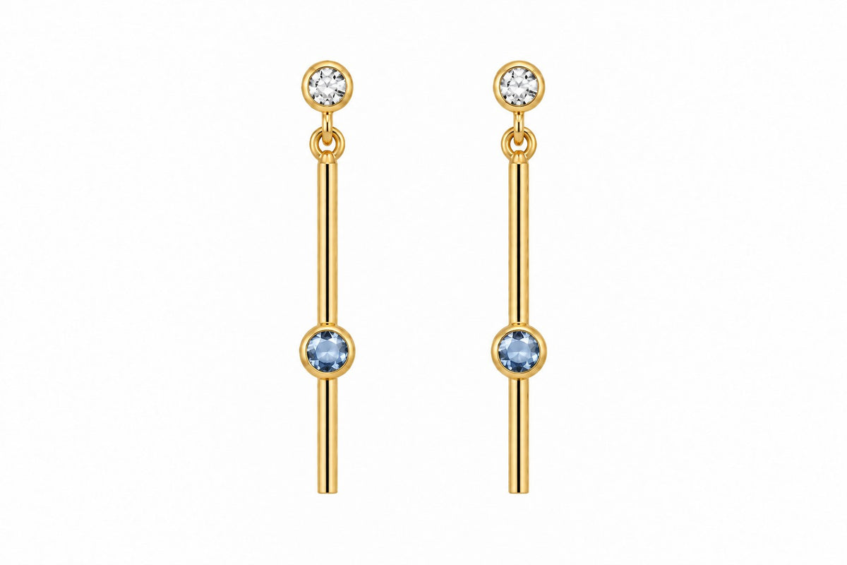 9ct Yellow Gold Blue Topaz and CZ Drop Earrings