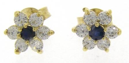 9ct Yellow Gold Created Opal and CZ Round Cluster Stud Earrings
