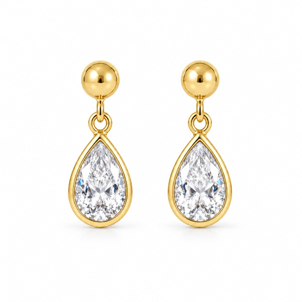 9ct Yellow Gold Pear Drop Cubic Zirconia Earrings