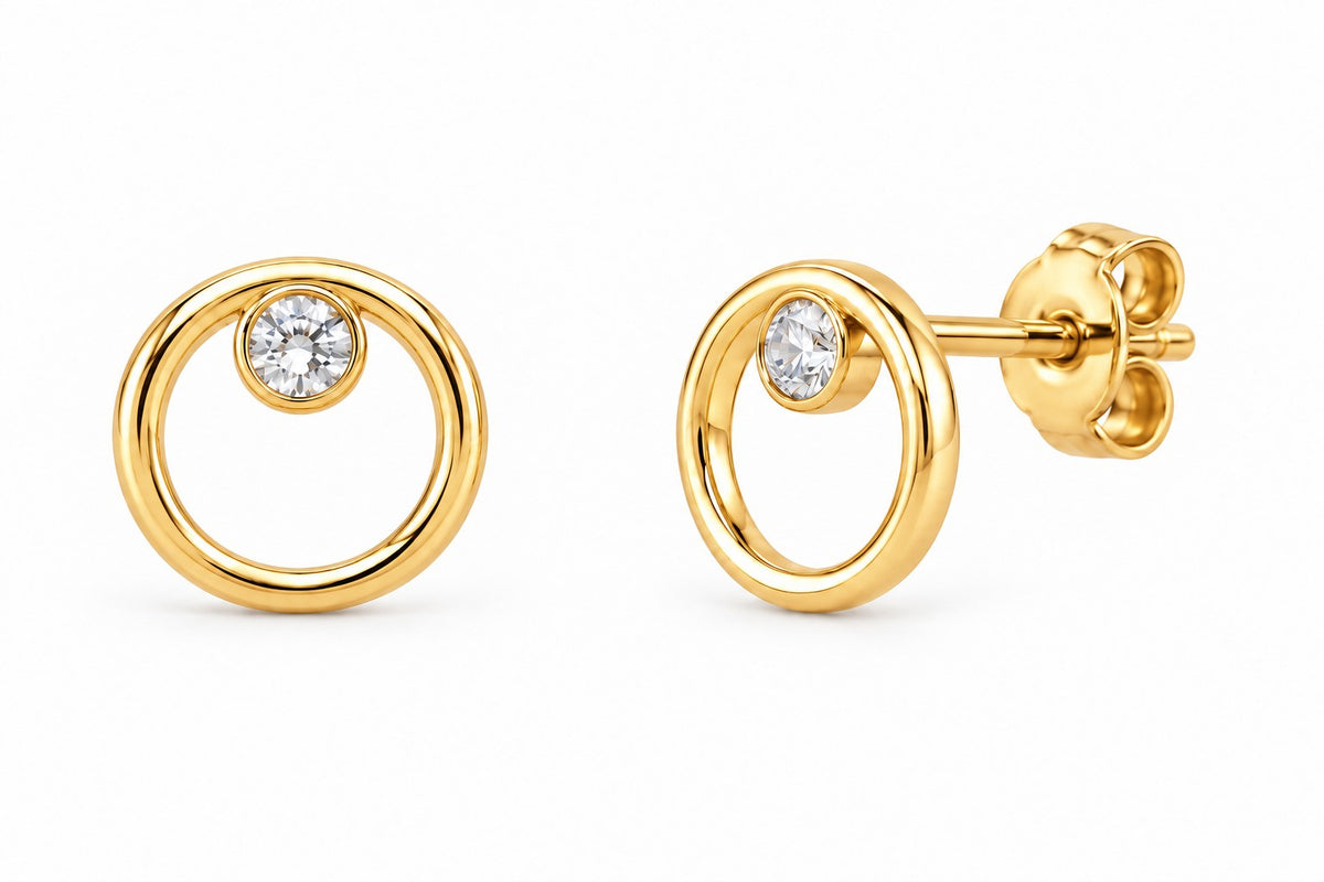 9ct Yellow Gold Cubic Zirconia Circle Stud Earrings