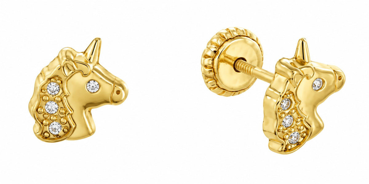Enchanted Unicorn Stud Earrings in 9ct Yellow Gold