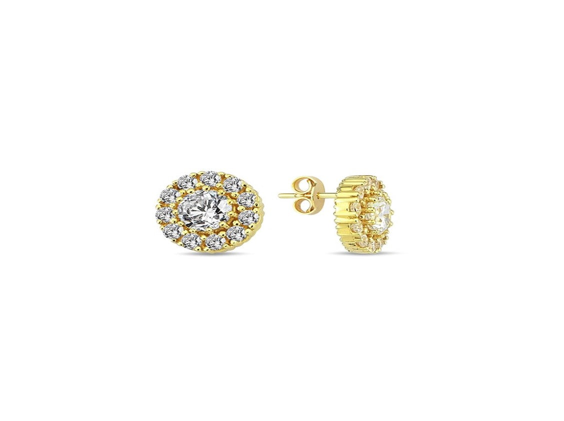 9ct Yellow Gold Cubic Zirconia Halo Stud Earrings