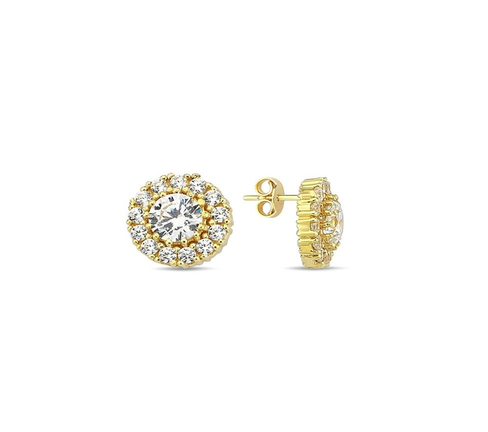 9ct Yellow Gold Cubic Zirconia Halo Stud Earrings