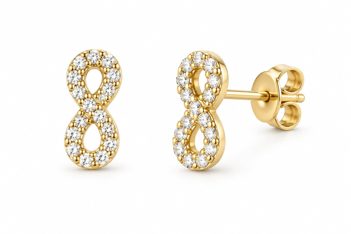 9ct Yellow Gold Cubic Zirconia Infinity Stud Earrings