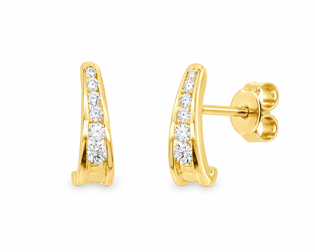 9ct Yellow Gold Channel Set Cubic Zirconia Earrings