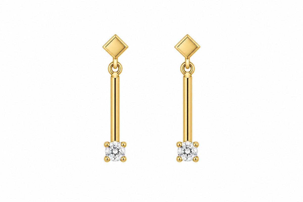 9ct Yellow Gold Cubic Zirconia Cube Drop Earrings