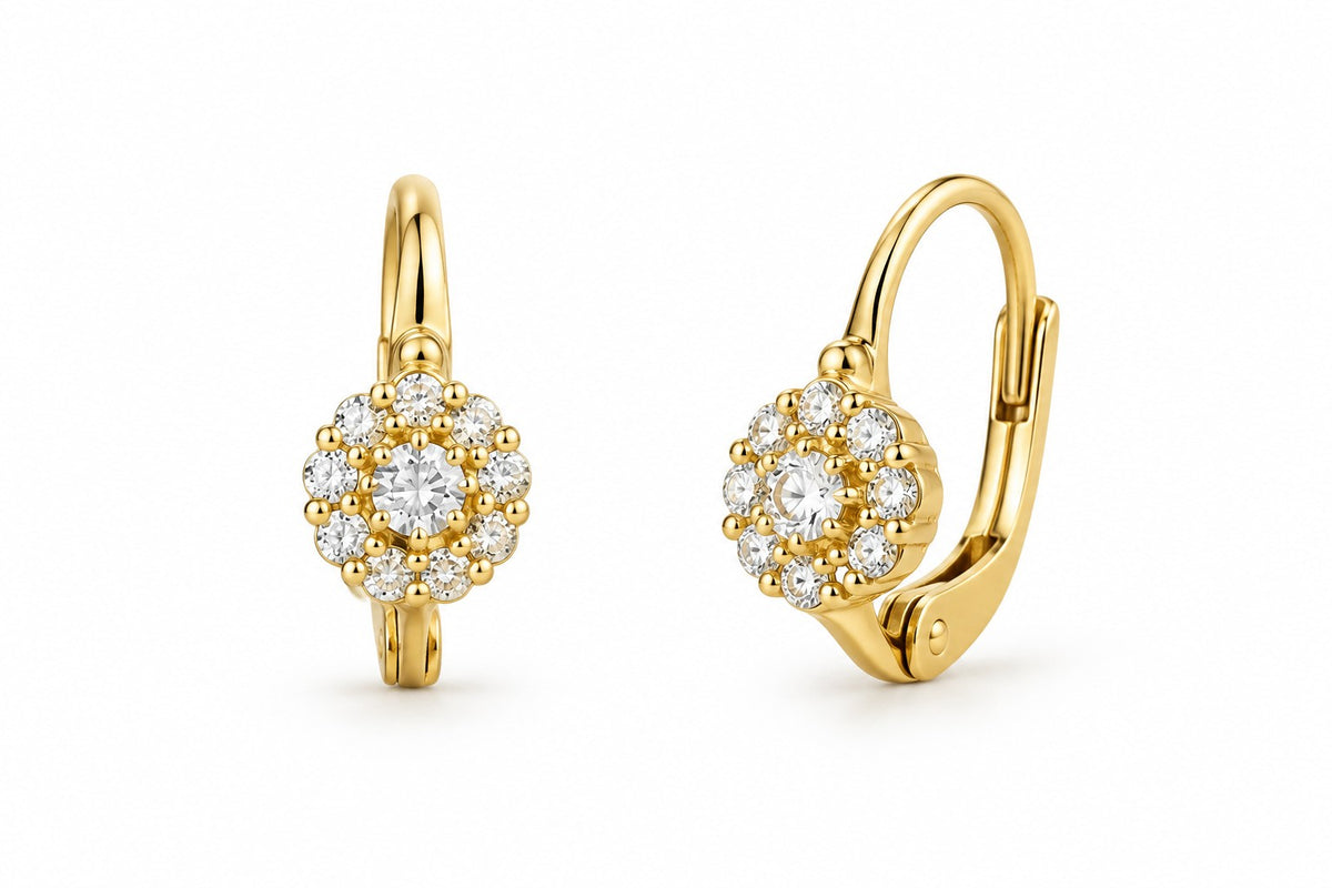 9ct Yellow Gold Cubic Zirconia Halo Drop Earrings