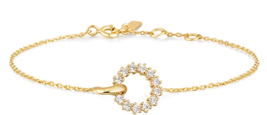 Ania Haie SilverYellow Gold Plated Interlinked Circles Cubic Zirconia Pave Bracelet 16.5-18.5cm