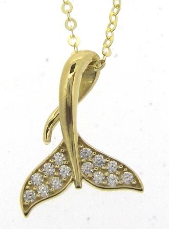 9ct Yellow Gold Cubic Zirconia Whale Tail Pendant
