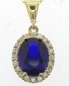 9ct Yellow Gold Created Oval SA & Cubic Zirconia Pendant 16 to 18 inches Chain Pendant Necklace