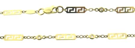 9ct Yellow Gold Greek Key Link Necklace with Cubic Zirconia