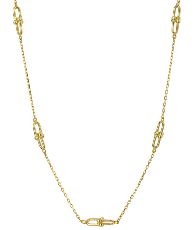 9ct Yellow Gold U-Shape Link Station Necklace