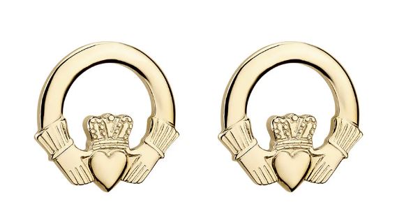 Small 14ct Yellow Gold Claddagh Stud Earrings