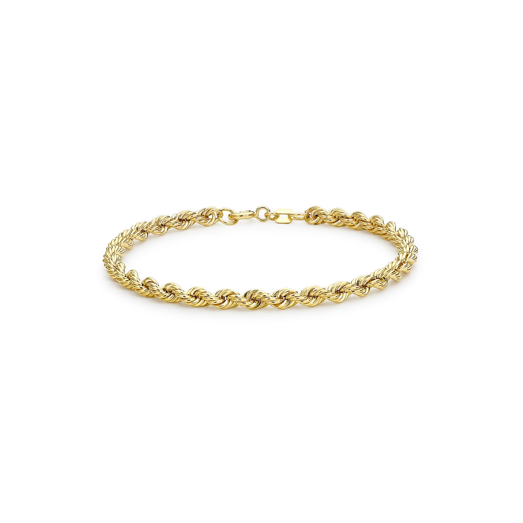 9ct Yellow Gold Hollow Rope Chain Bracelet 7'