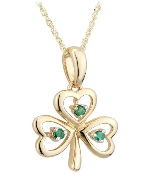 9ct Yellow Gold 3St EM Shamrock Pendant 18'