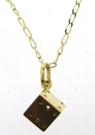 Vintage 18ct Yellow Gold Dice Pendant On Curb Link Chain 19.5'