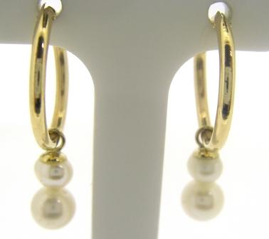 9ct Yellow Gold Freshwater Pearl Drop Hoop Earrings