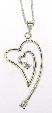 Vintage 9ct White Gold Heart Cubic Zirconia Pendant