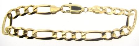 Vintage 9ct Yellow Gold 1x3 Figaro Link Bracelet 7.5'
