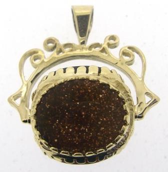Vintage / Preowned 9ct Yellow Gold Onyx, Cornelian & Sandstone Fob