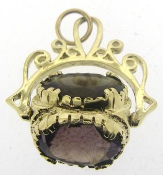 Vintage 9ct Yellow Gold Amethyst, Citrine And Topaz Fob