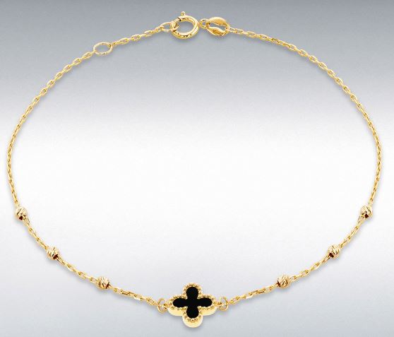9ct Yellow Gold Black Onyx Clover Ball Bracelet