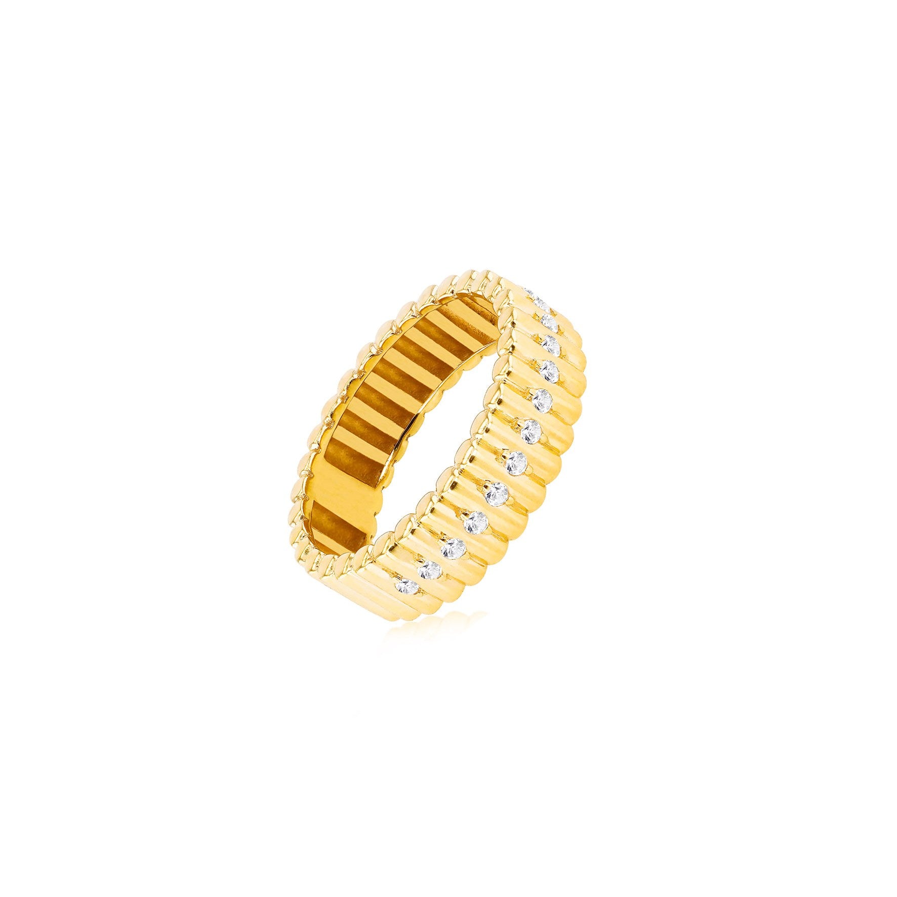 9ct Yellow Gold Linear Cubic Zirconia Band Ring